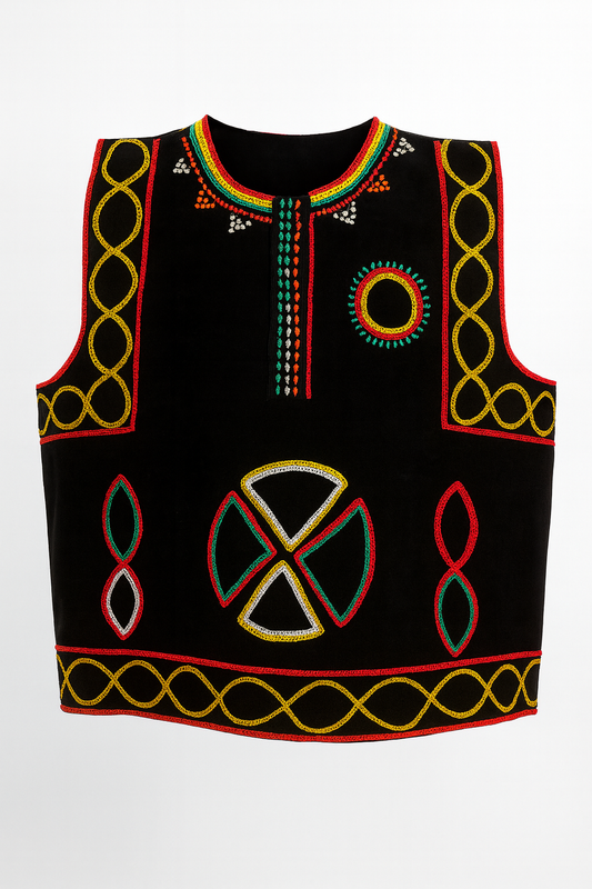 African Heritage Vest-Black Embroided Dashiki Style